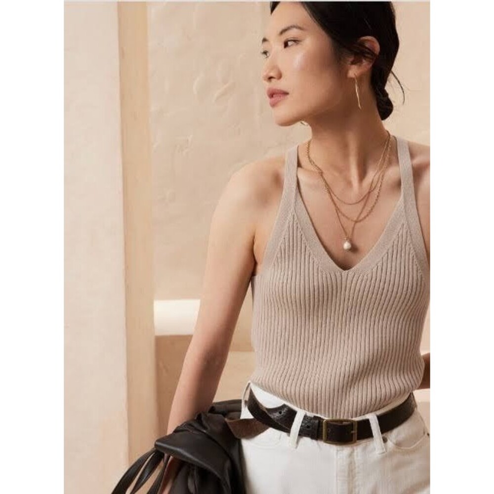 Banana Republic Tank Cross Back Knit Top Size XS Beige Khaki Tan